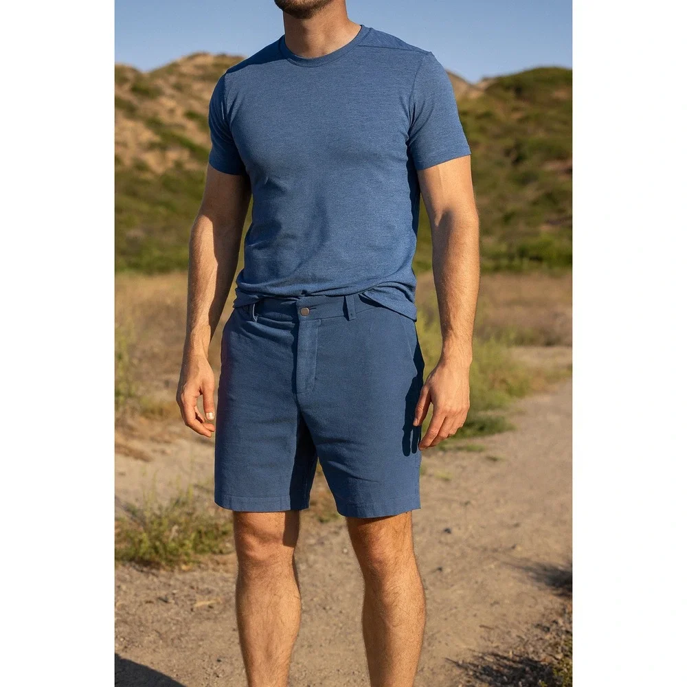 Lululemon Commission Short Mens 34 Qwick Oxford 9" Blue Golf Preppy Travel Chino
